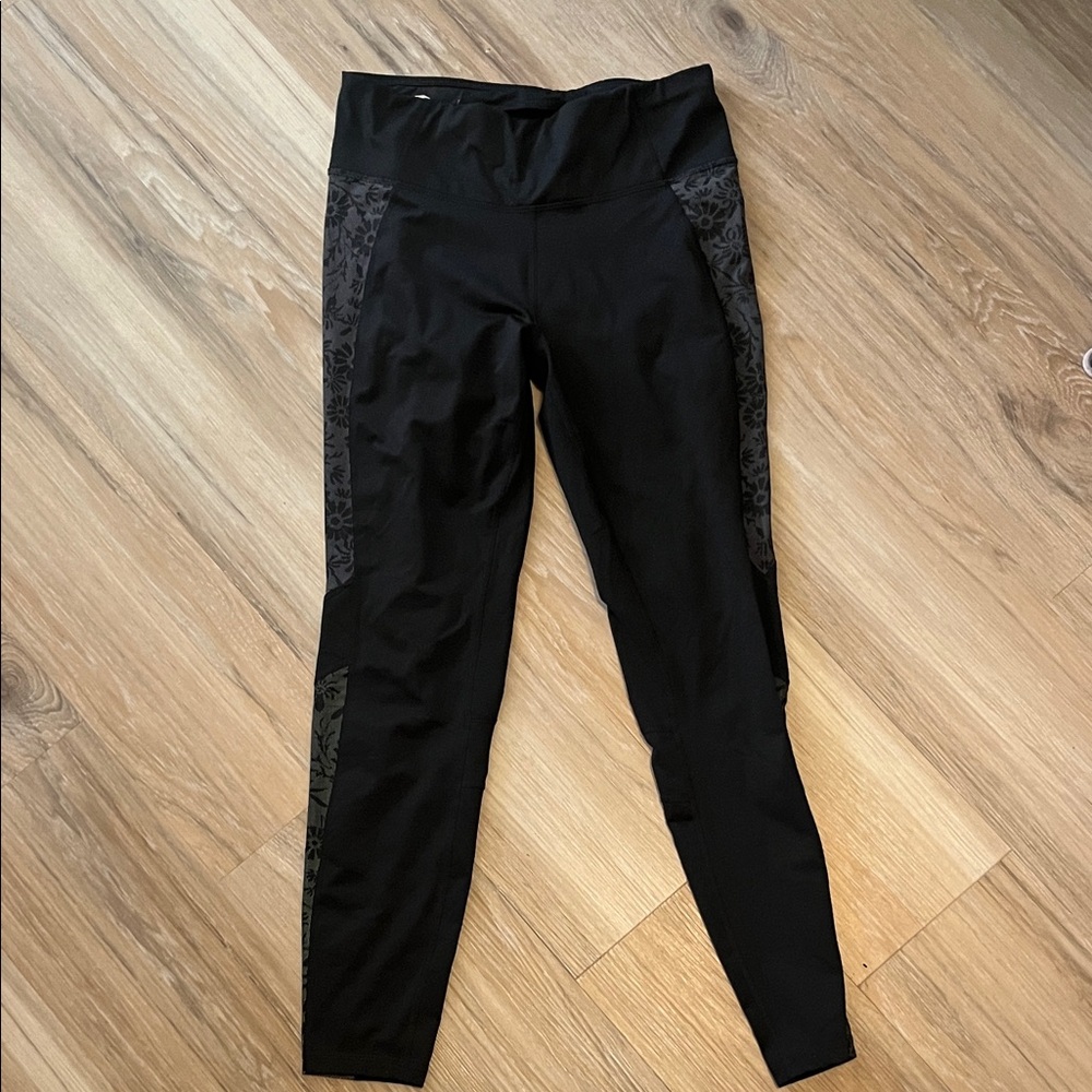 Avia Black Leggings with Floral Lace Panels